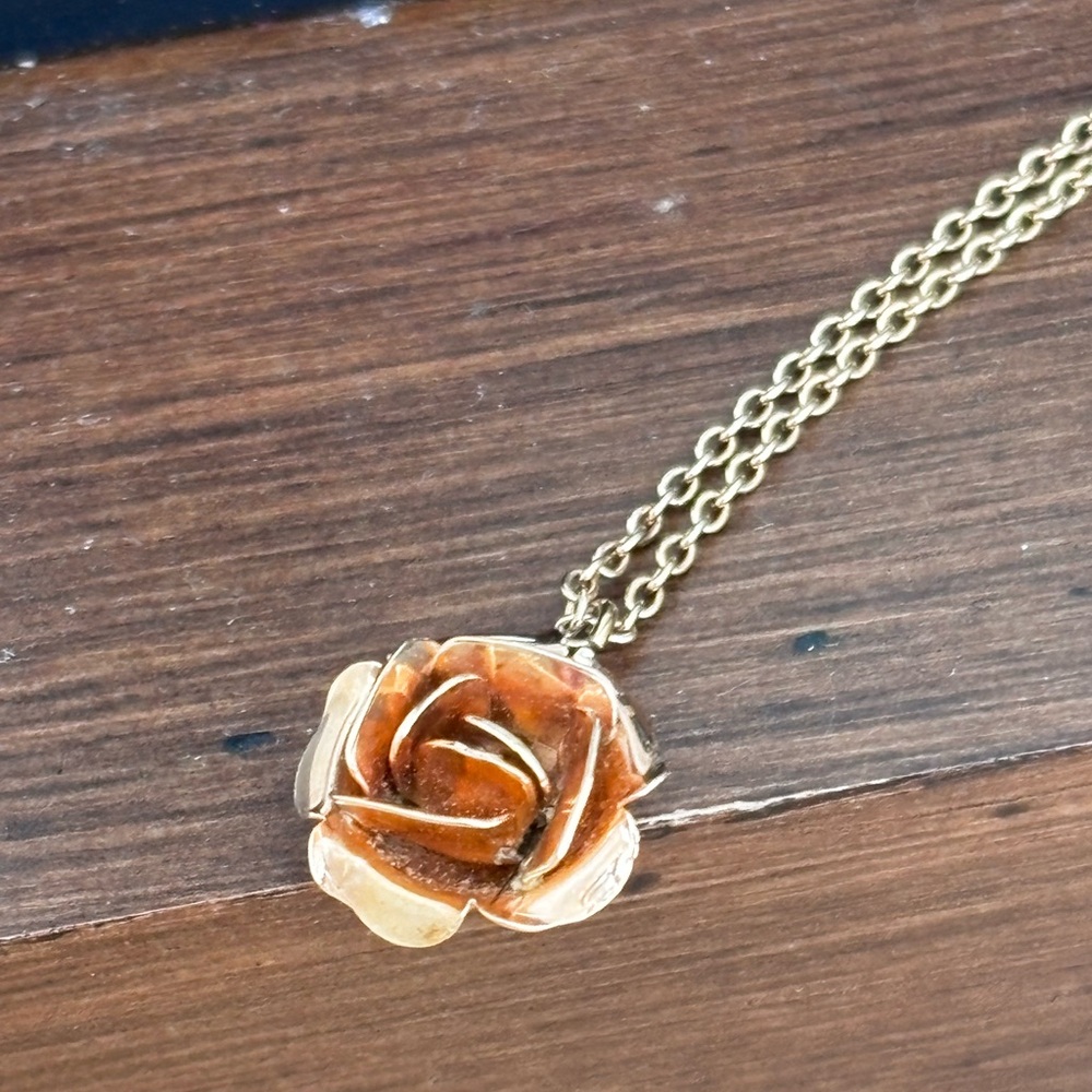 Act II Copper colored rose pendant necklace/ gold tone / magnetic clasp